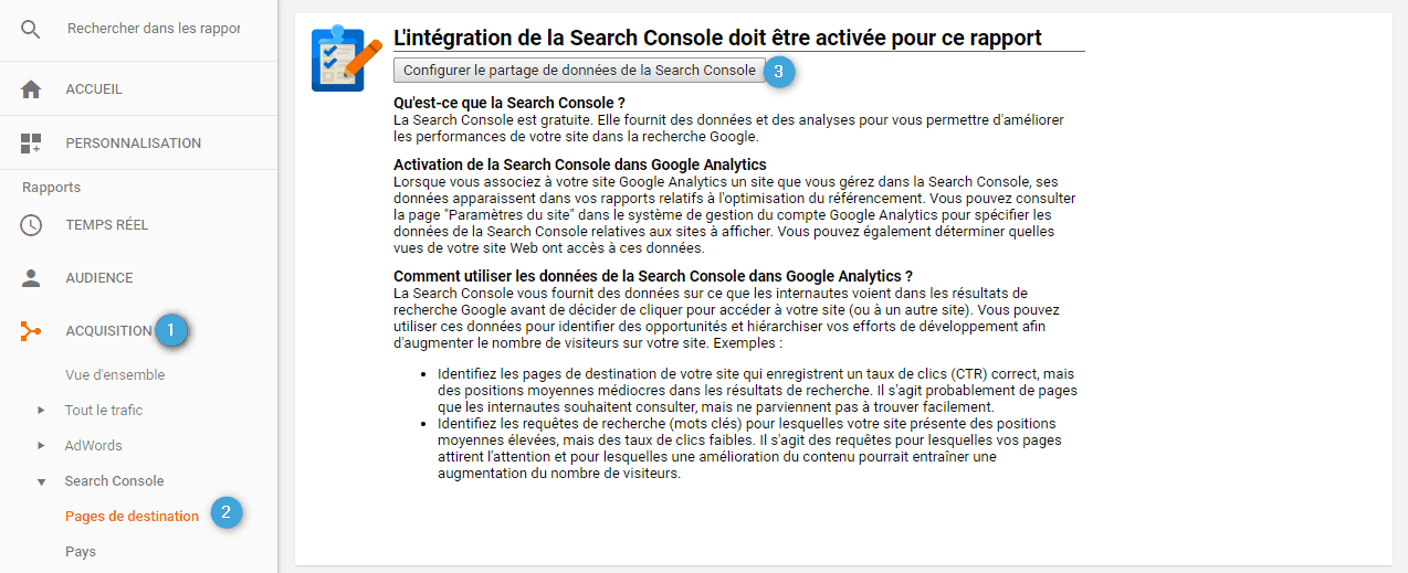 Association des comptes Google Analytis et Search Console