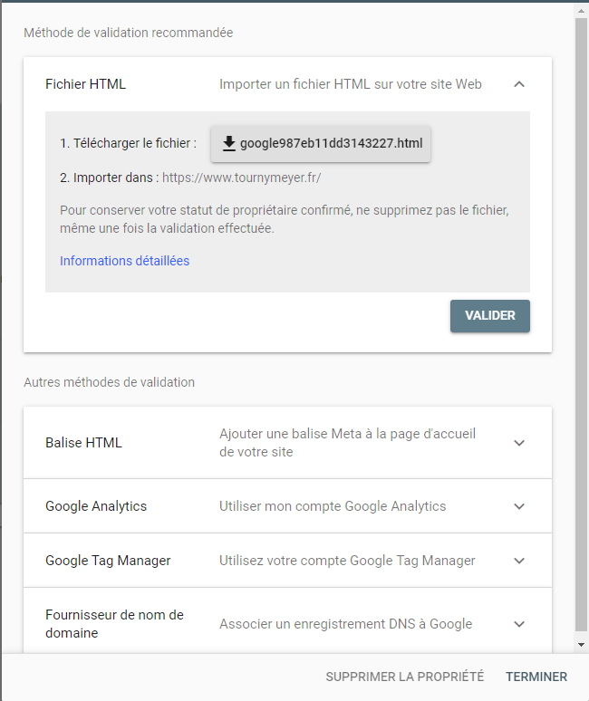 Validation Google Search Console