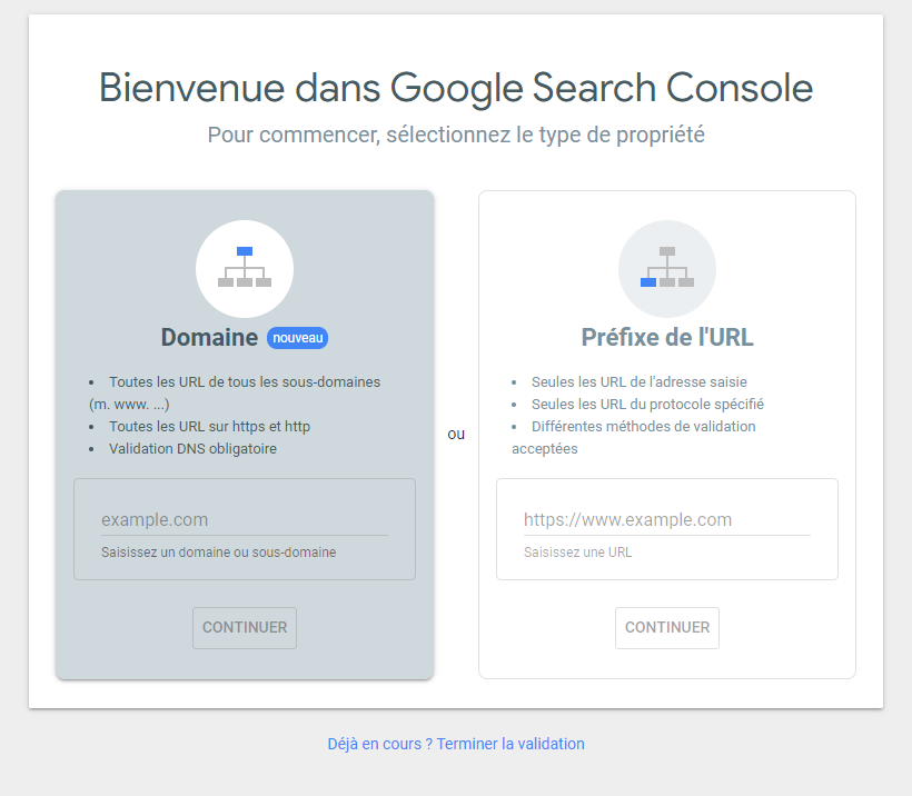 Inscription Google Search Console